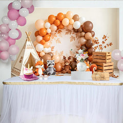 Découvrez Toile de fond de photographie animaux de la forêt en automne, joli arrière-plan avec tipi et ballons pour studio photo