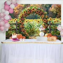 Lofaris Toile de fond de photographie automne avec tournesols, décor de citrouilles rustique pour studio photo