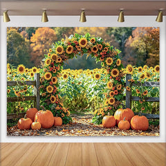 Lofaris Toile de fond de photographie automne avec tournesols, décor de citrouilles rustique pour studio photo