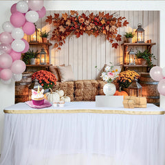 Lofaris Toile de fond pour automne rustique avec citrouilles, magnifique grand décor de récolte pour studio photo