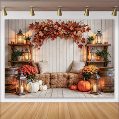 Lofaris Toile de fond pour automne rustique avec citrouilles, magnifique grand décor de récolte pour studio photo