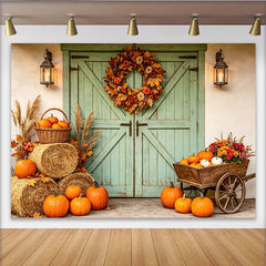Lofaris Toile de fond de photographie automne rustique avec citrouilles, décor de grange en bois pour studio photo
