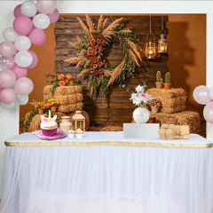 Lofaris Toile de fond de photographie rustique en bois avec pampa et roses, chaleureux pour studio photo ou décor de fête automnale