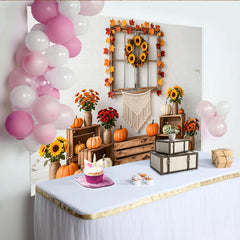 Lofaris Toile de fond d'automne rustique avec citrouilles et tournesols, magnifique arrière-plan pour studio photo et fête de la récolte