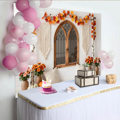 Lofaris Toile de fond d'automne avec fenêtre rustique, feuilles d'érable et citrouilles, magnifique décor de saison pour studio photo et fête