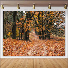 Lofaris Toile de fond de photographie chemin forestier d'automne, magnifique arrière-plan naturel avec feuilles d'or pour studio photo