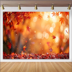 Lofaris Toile de fond de photographie feuilles d'érable rouges et lumière dorée, magnifique arrière-plan bokeh pour studio photo professionnel