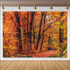 Lofaris Toile de fond de photographie paysage d'automne avec arbres et feuilles orange vif, arrière-plan naturel pour studio photo et portraits