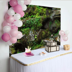 Lofaris Mousse verte luxuriante et roches humides, toile de fond de photographie naturelle pour studio et portrait