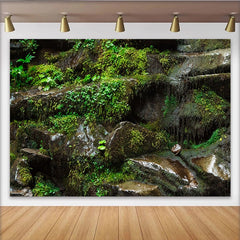 Lofaris Mousse verte luxuriante et roches humides, toile de fond de photographie naturelle pour studio et portrait