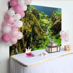 Lofaris Toile de fond de photographie paysage naturel avec roches moussues et verdure, magnifique arrière-plan réaliste pour studio photo