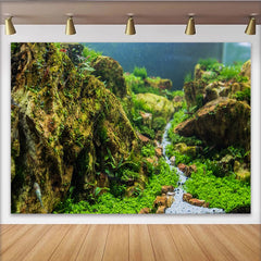 Lofaris Toile de fond de photographie paysage naturel avec roches moussues et verdure, magnifique arrière-plan réaliste pour studio photo