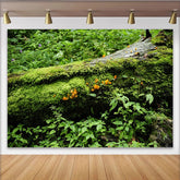 Lofaris Toile de fond de photographie forêt moussue avec tronc d'arbre et verdure luxuriante, arrière-plan réaliste pour studio photo