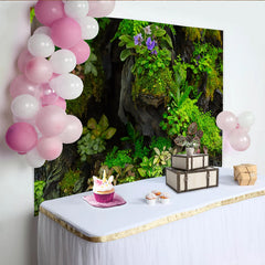 Lofaris Toile de fond de photographie végétation luxuriante avec mousse et fleurs violettes, arrière-plan pour studio photo et portrait