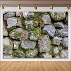 Lofaris Toile de fond de photographie mur de pierre naturel avec mousse verte, arrière-plan rustique pour studio photo et portrait