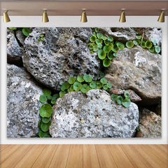 Lofaris Toile de fond de photographie mur de pierre naturel avec plantes vertes, arrière-plan rustique organique pour studio photo