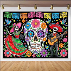 Lofaris Toile de fond Fête des Morts mexicaine et calaveras, décor festif avec fleurs vives pour célébration culturelle