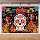 Lofaris Toile de fond colorée pour le Jour des Morts avec calavera et squelettes musiciens, festif de tradition mexicaine pour studio photo