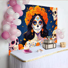 Lofaris Toile de fond Día de los Muertos avec Calavera Catrina et crânes fleuris, décor de fête mexicaine pour studio photo