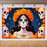 Lofaris Toile de fond Día de los Muertos avec Calavera Catrina et crânes fleuris, décor de fête mexicaine pour studio photo