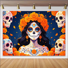 Lofaris Toile de fond Día de los Muertos avec Calavera Catrina et crânes fleuris, décor de fête mexicaine pour studio photo