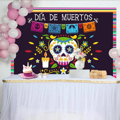 Lofaris Toile de fond pour le Jour des Morts avec crâne en sucre et papel picado, décoration festive pour célébration mexicaine