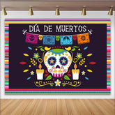 Lofaris Toile de fond pour le Jour des Morts avec crâne en sucre et papel picado, décoration festive pour célébration mexicaine