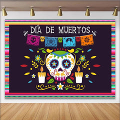 Lofaris Toile de fond pour le Jour des Morts avec crâne en sucre et papel picado, décoration festive pour célébration mexicaine