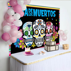 Lofaris Toile de fond Dia de los Muertos avec calaveras colorées et fleurs vibrantes, magnifique décor de fête mexicaine traditionnelle