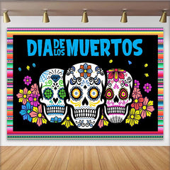 Lofaris Toile de fond Dia de los Muertos avec calaveras colorées et fleurs vibrantes, magnifique décor de fête mexicaine traditionnelle