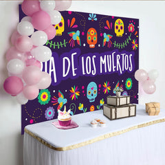 Lofaris Toile de fond Dia de los Muertos colorée avec crânes et fleurs, arrière-plan de fête mexicaine pour célébration culturelle