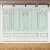 Lofaris Toile de fond de photographie classique vert menthe avec moulures ornées, élégant décor mural vintage pour studio photo et portrait