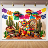 Lofaris Toile de fond colorée pour fiesta mexicaine avec papel picado et cactus, décor de fête vibrant pour studio photo et célébration