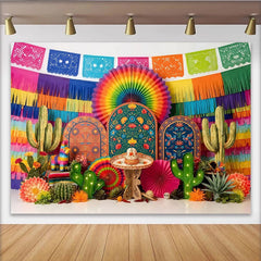 Lofaris Toile de fond de fête mexicaine colorée avec cactus et piñata, magnifique arrière-plan pour célébration, carnaval et studio photo