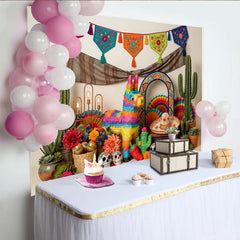 Lofaris Toile de fond de fête mexicaine colorée avec piñata et cactus, décor vibrant pour célébration et photographie