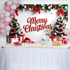 Lofaris Toile de fond de Noël avec sapins, cadeaux et rubans rouges, décor festif pour studio photo et célébrations