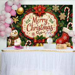 Lofaris Toile de fond de Noël Joyeux avec bonhomme de neige et ornements festifs, magnifique arrière-plan pour studio photo et décor de fête