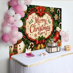 Lofaris Toile de fond de Noël Joyeux avec bonhomme de neige et ornements festifs, magnifique arrière-plan pour studio photo et décor de fête