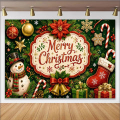 Lofaris Toile de fond de Noël Joyeux avec bonhomme de neige et ornements festifs, magnifique arrière-plan pour studio photo et décor de fête
