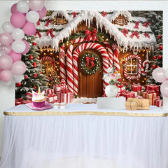 Lofaris Toile de fond de Noël maison en pain d'épices et cannes à sucre, magnifique décor d'hiver pour fête et photographie