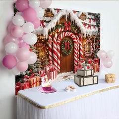 Lofaris Toile de fond de Noël maison en pain d'épices et cannes à sucre, magnifique décor d'hiver pour fête et photographie