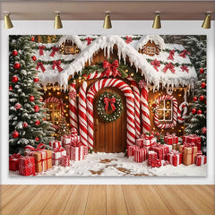 Lofaris Toile de fond de Noël maison en pain d'épices et cannes à sucre, magnifique décor d'hiver pour fête et photographie