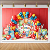 Lofaris Toile de fond pour la rentrée scolaire avec livres, crayons et globe, décor de fête éducatif et coloré pour studio photo