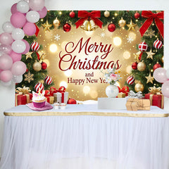 Lofaris Toile de fond de Noël et Nouvel An avec sapins décorés et cadeaux, magnifique décor festif pour célébration et studio photo