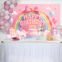 Lofaris Toile de fond anniversaire enfant rose pastel arc-en-ciel et ballons, magnifique décor de fête pour séance photo