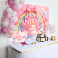 Lofaris Toile de fond anniversaire enfant rose pastel arc-en-ciel et ballons, magnifique décor de fête pour séance photo