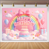 Lofaris Toile de fond anniversaire enfant rose pastel arc-en-ciel et ballons, magnifique décor de fête pour séance photo