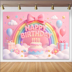 Lofaris Toile de fond anniversaire enfant rose pastel arc-en-ciel et ballons, magnifique décor de fête pour séance photo