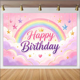 Lofaris Toile de fond joyeux anniversaire arc-en-ciel pastel avec étoiles et couronne, magnifique décor de fête pour fille