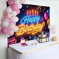 Lofaris Toile de fond néon joyeux anniversaire sur mur de briques, élégant décor de fête pour studio photo et célébration